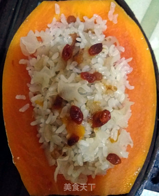 缤纷水果木瓜船糯米饭的做法