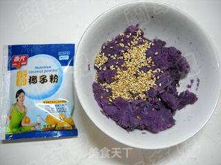椰香紫薯芝麻冰皮的做法步骤：7