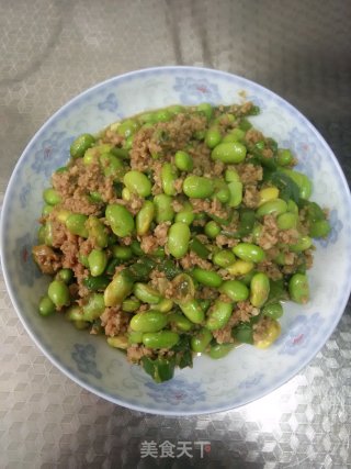 青椒肉末炒毛豆米的做法