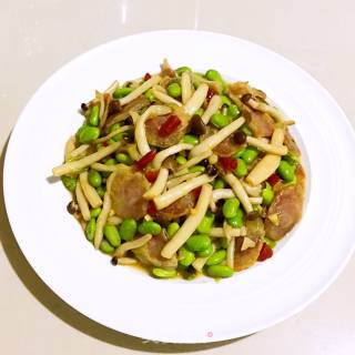 鲜菇毛豆炒腊肠的做法
