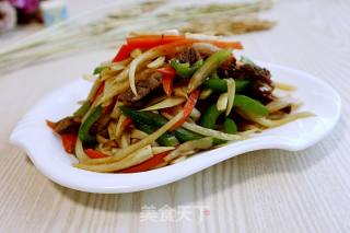 茭白青椒炒肉丝的做法