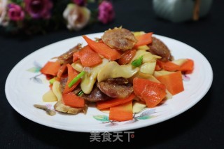 腊肠炒杏鲍菇的做法