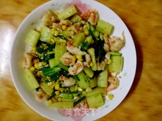 黄瓜玉米炒虾仁的做法
