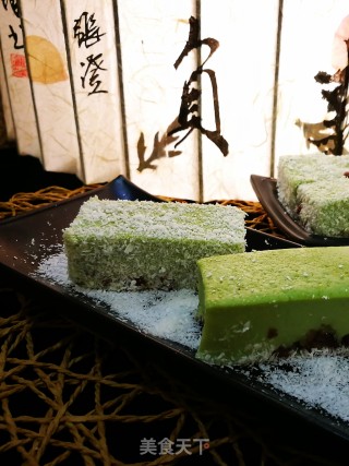 椰香抹茶红豆糕的做法