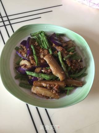 茄子肉末炒豆角的做法