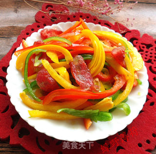 腊肠炒彩椒的做法