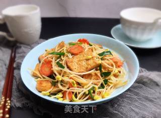 黄豆芽炒煎豆腐的做法