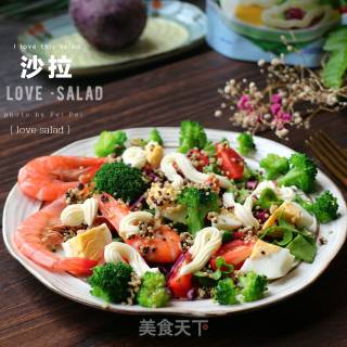 三色黎麦虾仁沙拉的做法