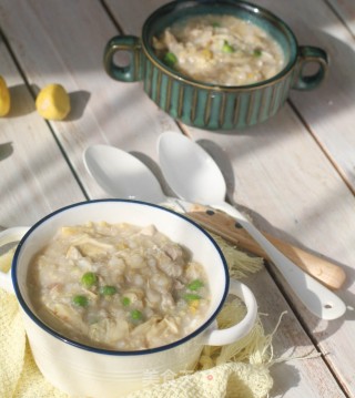 腐竹板栗豌豆肉丝粥——宝宝辅食的做法