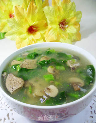 鲜蘑菇油菜蕻鸭肝羹的做法