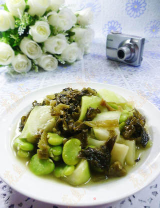 酸菜蚕豆炒夜开花的做法