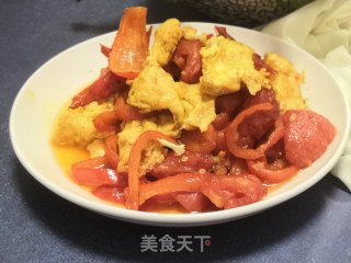 西红柿红椒炒鸡蛋的做法