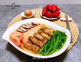 鲜虾肥羊时蔬面的做法