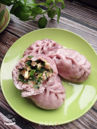 紫薯发面韭菜素馅包子的做法