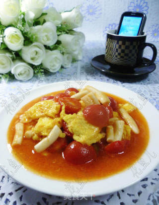 圣女果海鲜菇炒鸡蛋的做法