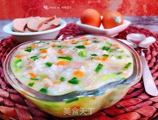 #快手餐#猪头肉韭菜胡萝卜粥的做法