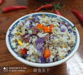 紫甘蓝腊肠蛋炒饭的做法