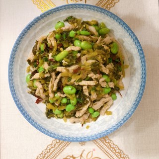 雪菜肉丝炒毛豆的做法