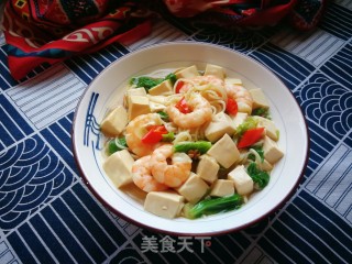 小白菜虾仁豆腐盖浇面的做法