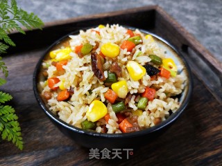 蒜苔玉米粒肉末炒饭