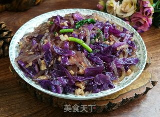 肉末紫甘蓝炒粉丝的做法