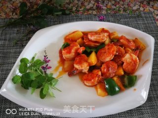 菠萝炒虾球的做法