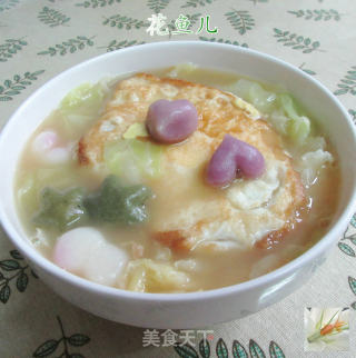 煎鸡蛋包心菜花色年糕的做法