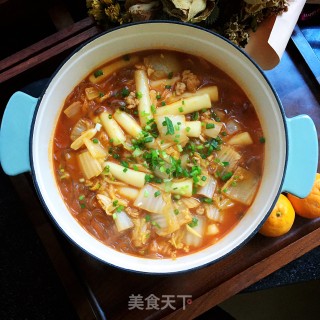 辣酱白菜煮年糕的做法