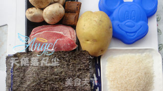 创意新派菜——米奇红烩牛肉饭的做法步骤：1