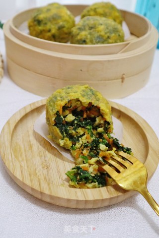 春季低脂美食❗️蒸菠菜玉米团子❤️好吃不长肉的做法