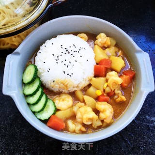 咖喱虾仁盖饭的做法