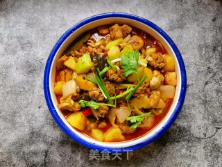 芥兰土豆炖柴鸡的做法
