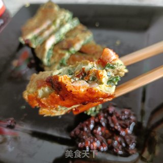 红薯叶虾仁蛋饼的做法