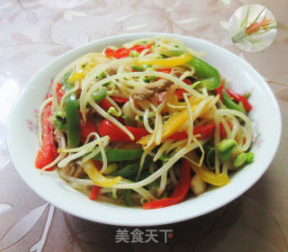 肉丝彩椒炒黄豆芽的做法