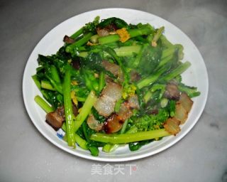 腊味炒家乡菜心的做法步骤：7