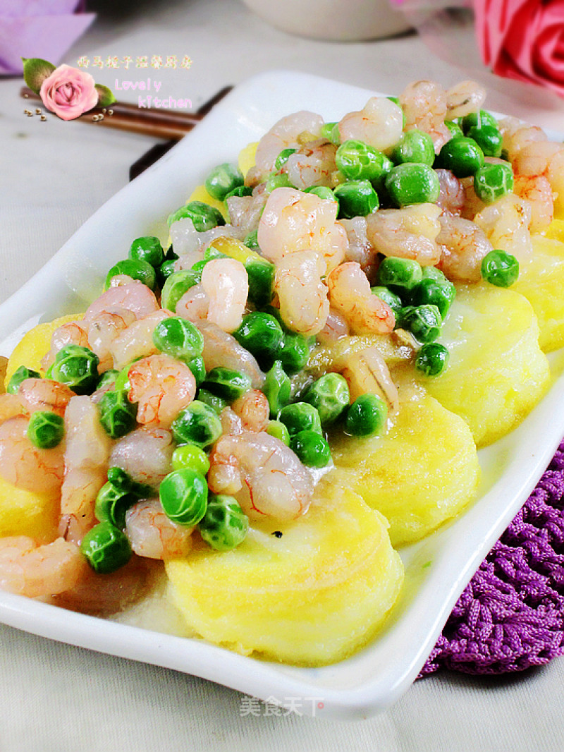 豌豆虾仁烩玉子豆腐的做法