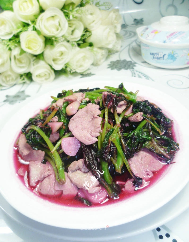 里脊肉炒红苋菜的做法