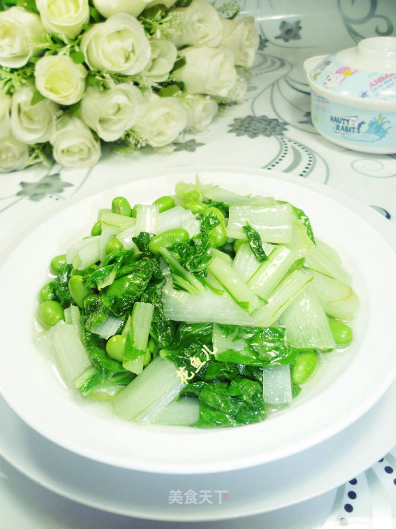 毛豆炒小白菜的做法