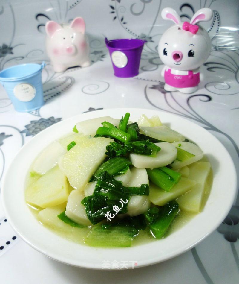 菜芯土豆炒年糕的做法