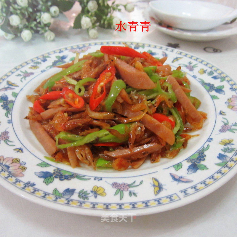 双椒火腿炒米虾的做法
