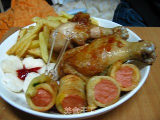 电饭锅------炸鸡腿和火腿土司卷的做法步骤：7