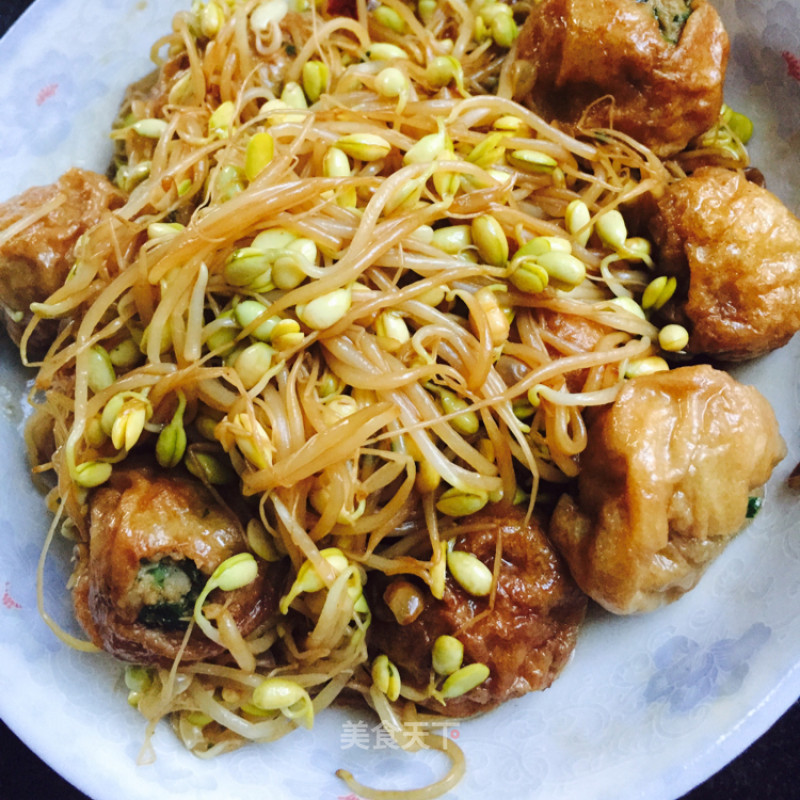 黄豆芽烧面筋塞肉的做法