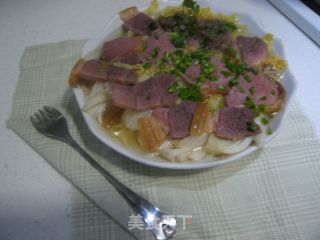 电饭煲里淘美味省时又省力--腊肉蒸高山娃娃菜的做法步骤：8