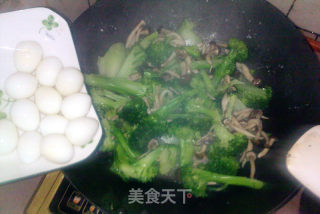 西兰花蟹味菇炖鹌鹑蛋的做法步骤：7