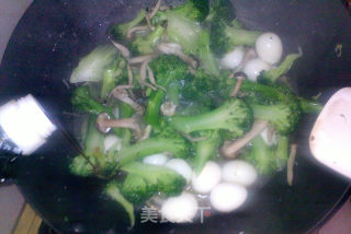 西兰花蟹味菇炖鹌鹑蛋的做法步骤：9