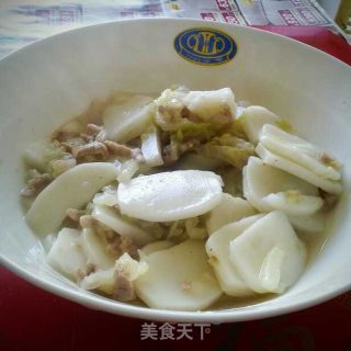 白菜（黄芽菜）肉丝炒年糕的做法步骤：6