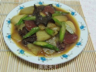 香肠芦笋炒山药的做法步骤：10