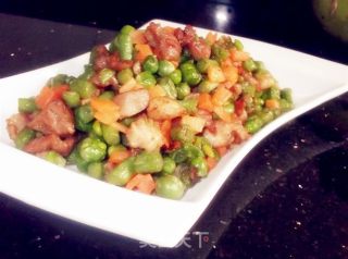 肉粒炒豆角豌豆的做法步骤：8