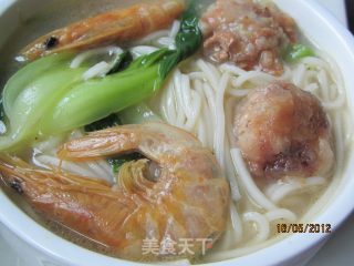 青菜虾干肉丸面的做法步骤：15