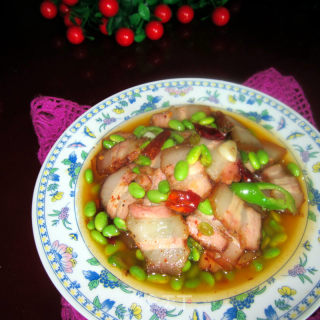 鲜黄豆炒腊肉的做法步骤：9